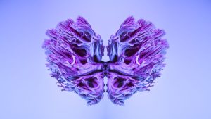 A surreal abstract image showcasing a vibrant purple fungi design, resembling lungs, in vivid colors.